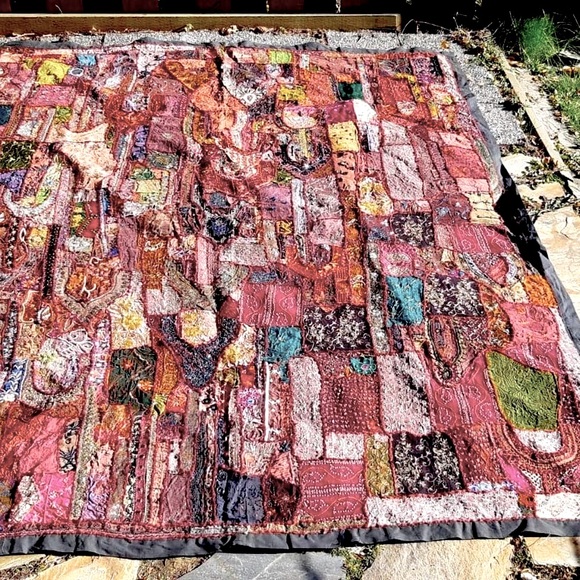 Beaded Sari Patchwork Tapestry - Picture 4 of 17